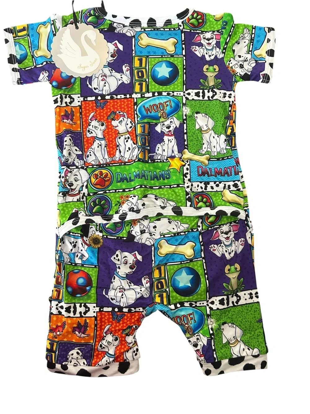 2T Sugarswan Dalmatians bamboo perk-a-boo shortie